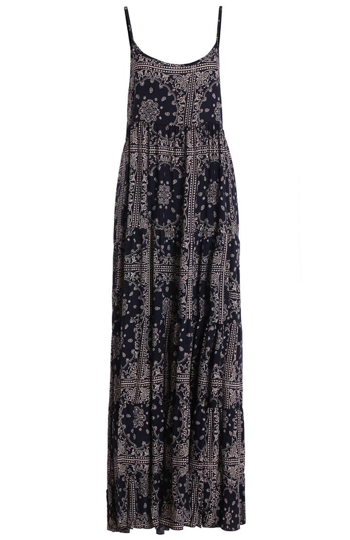 Romwe Spaghetti Strap Vintage Print Blue Dress