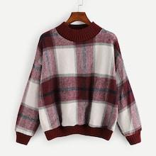 Romwe Plaid Drop Shoulder Jumper