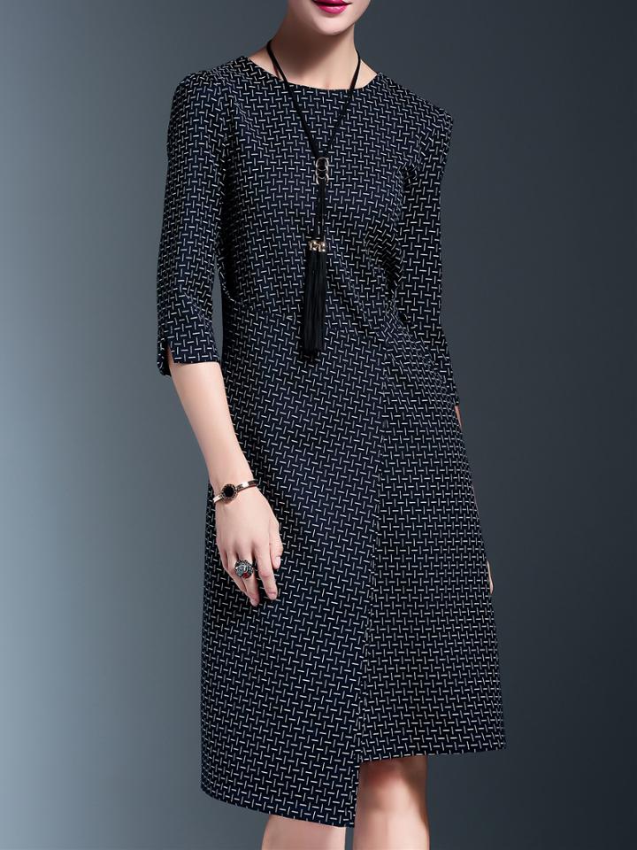 Romwe Navy Crew Neck Asymmetric Dress