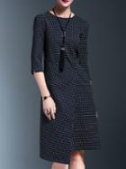 Romwe Navy Crew Neck Asymmetric Dress