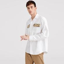 Romwe Guys Leopard Flap Pocket Front Shirt