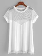 Romwe Mesh Sweetheart Fringe Trim Tee
