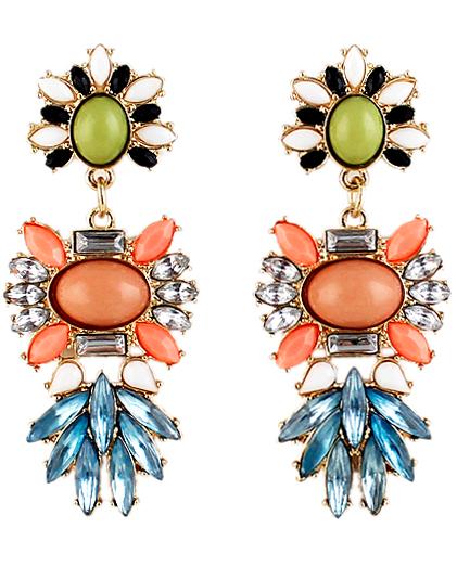 Romwe Yellow Gemstone Gold Diamond Earrings
