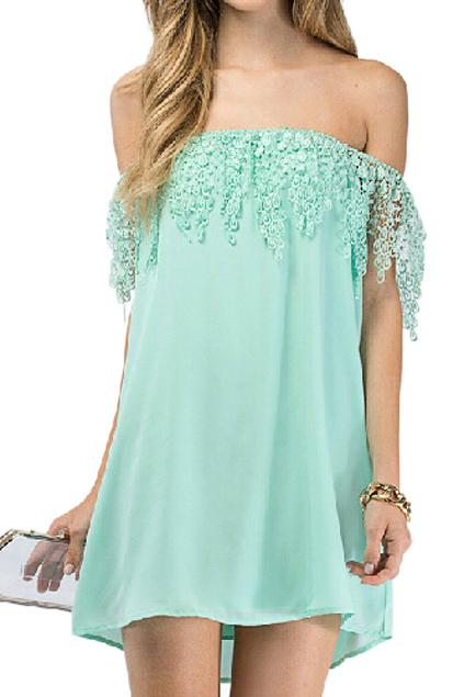 Romwe Romwe Off-shoulder Lace Embellishment Light-green Dress