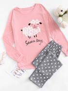 Romwe Sheep Print Top With Polka Dot Pants