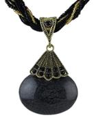 Romwe Black Gemstone Pendant Necklace