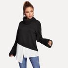 Romwe High Neck Asymmetrical Hem 2 In 1 Pullover