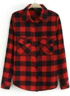 Romwe Check Print Pockets Blouse