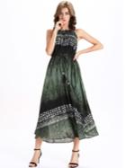 Romwe Green Printed Ruffled Halter Neck Swing Dress