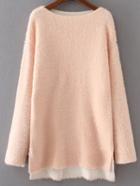Romwe Pink Drop Shoulder Side Slit Sweater