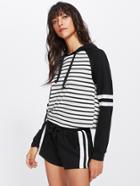 Romwe Two Tone Striped Hoodie & Shorts Set