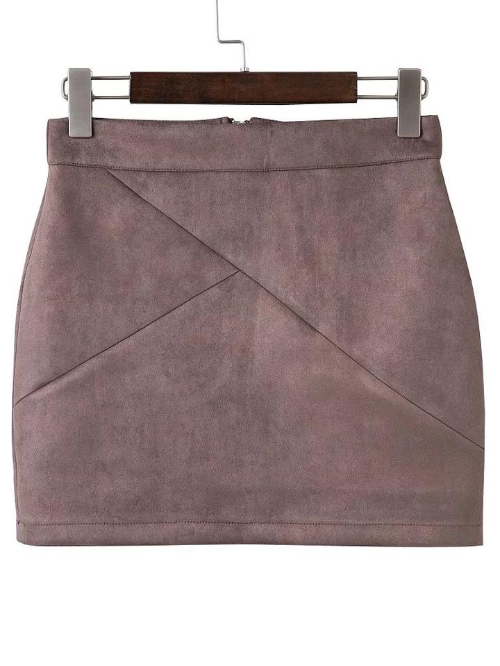 Romwe Brown Zipper Back Mini Skirt