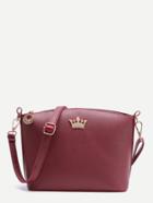 Romwe Burgundy Crown Detail Pu Shoulder Bag