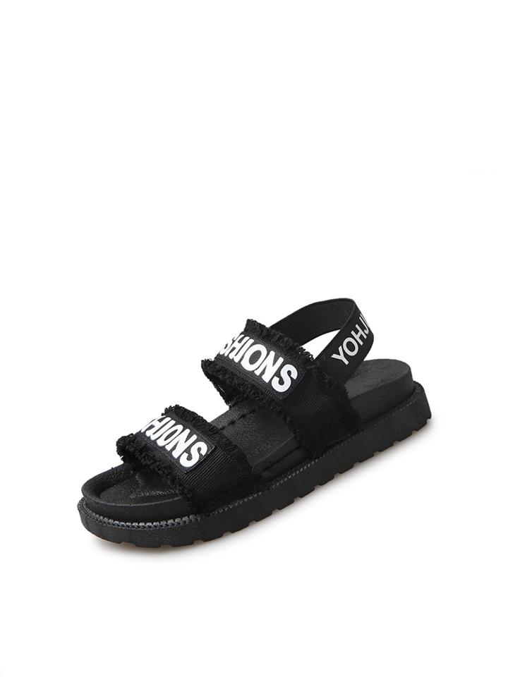 Romwe Slogan Patch Frayed Trim Sandals