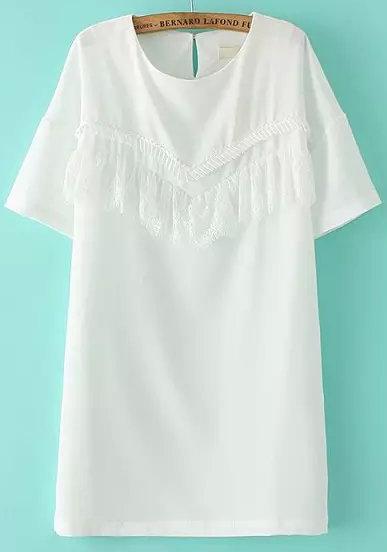 Romwe White Short Sleeve Lace Straight Dress