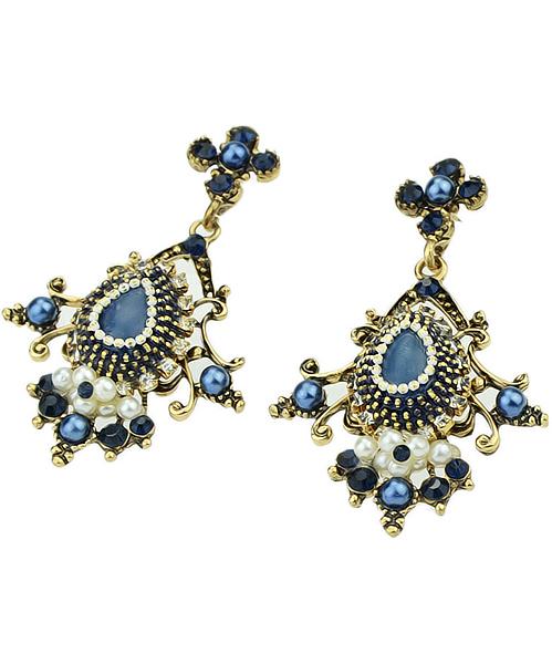 Romwe Blue Gemstone Bead Earrings