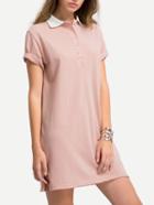 Romwe Pink Split Shirt Dress With Buttons