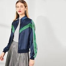 Romwe Zipper Front Striped Jacket