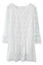 Romwe Romwe Hollow Heart Crochet White Pleated Dress