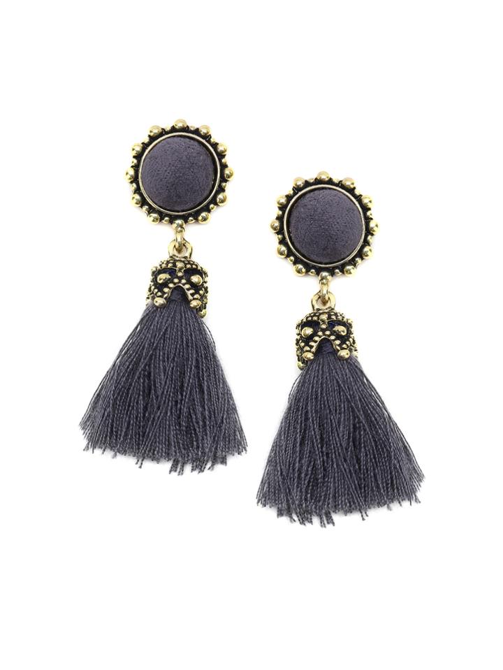 Romwe Grey Tassel Drop Earrings