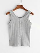 Romwe Grey Ribbed Button Front Tank Top
