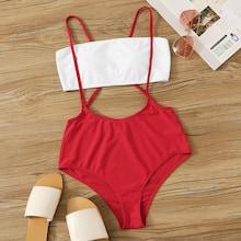 Romwe Bandeau With Criss Cross Suspender Two Piece Swimwear