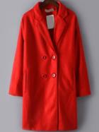 Romwe Lapel Double Breasted Long Red Coat