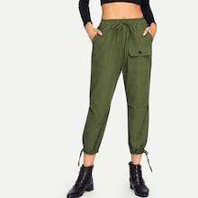 Romwe Drawstring Solid Pants