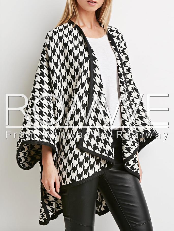 Romwe Black White Asymmetric Coat