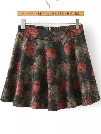 Romwe Florals Zipper Red Skirt Shorts