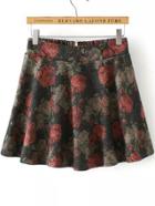 Romwe Florals Zipper Red Skirt Shorts
