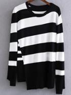 Romwe Black Striped Side Slit Asymmetrical Sweater