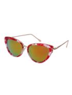 Romwe Red Marble Frame Metal Arm Cat Eye Sunglasses