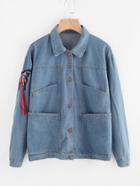 Romwe Butterfly Embroidered Applique Denim Jacket