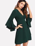 Romwe Ruffle Sleeve Knot Side Wrap Dress