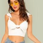 Romwe Ruffle Strap Knot Front Crop Top