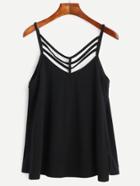 Romwe Black Cut Out Strappy Split Side Caim Top
