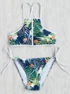 Romwe Jungle Print Side Tie Bikini Set