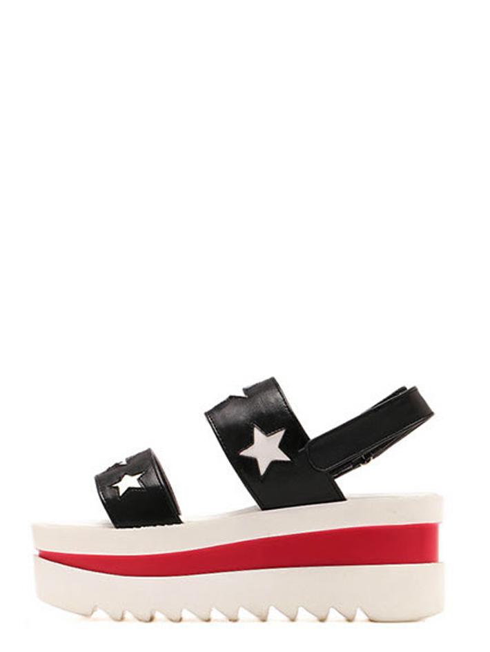 Romwe Black Star Print Platform Sandals