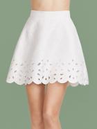 Romwe White Scallop Laser Cutout A Line Skirt