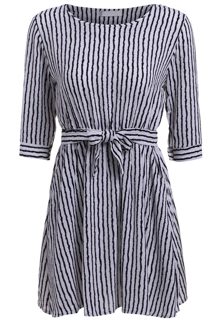 Romwe Half Sleeve Striped With Bow Dress