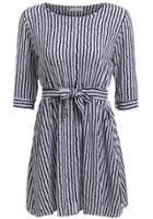 Romwe Half Sleeve Striped With Bow Dress