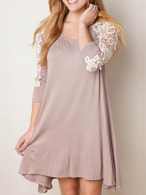 Romwe Contrast Lace Trapeze Khaki Dress