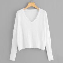 Romwe Drop Shoulder Solid Fuzzy Sweater