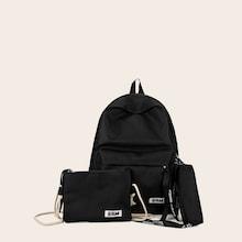 Romwe Slogan Patch Decor Backpack 3pcs