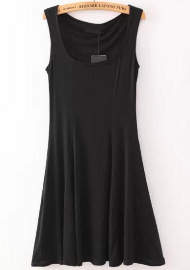 Romwe Black Strap Slim Pleated Dress