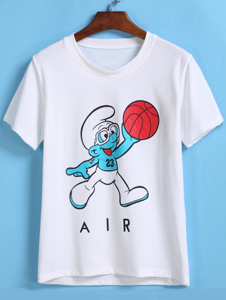 Romwe Smurf Print Loose T-shirt