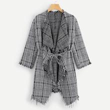 Romwe Frayed Trim Tweed Waterfall Coat