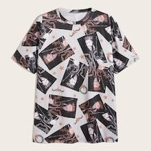 Romwe Guys Figure & Star Print Tee