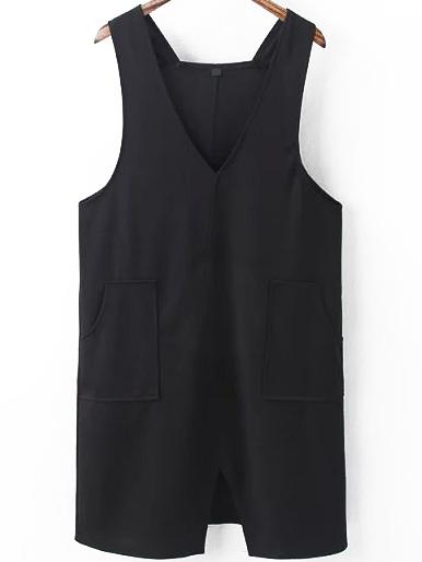 Romwe V Neck Sleeveless Cutout Pockets Dress